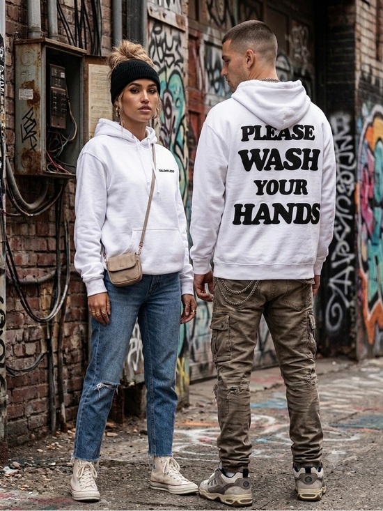 TALENTLESS Other - TALENTLESS Please Wash Your Hands White and Black Hoodie Sweatshirt, Size Medium